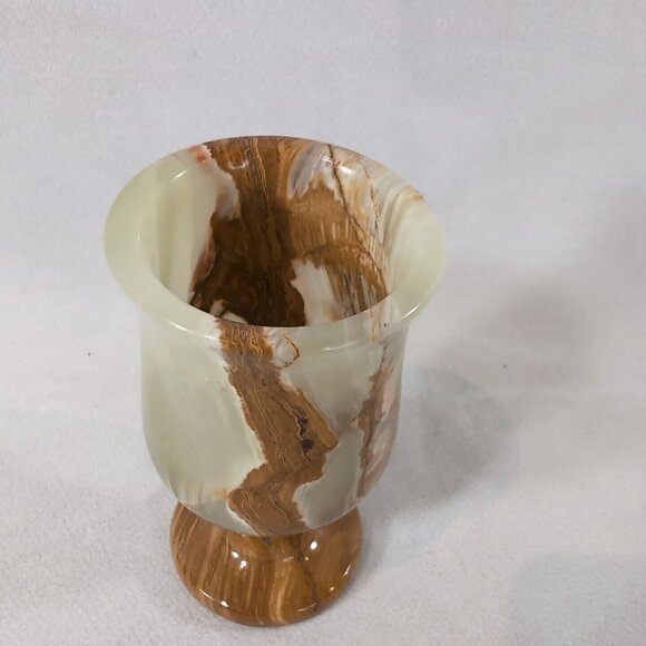 Mexican Green Onyx Stone Egg Cup Carved Footed Pedestal Round Natural Vintage - Picture 2 of 11